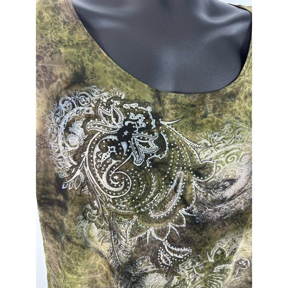 Y2K Plus Size Tee Jeweled Graphic Tie Dye Brown Green Short Sleeve XL Dressbarn - Picture 9 of 13